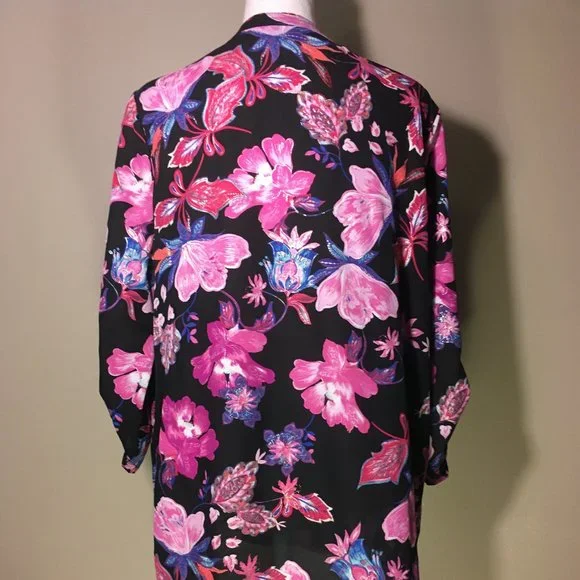 BonWorth Women's Gold Button Front Blingy Floral Tunic V-neck 3/4 Sleeves - Picture 2 of 11